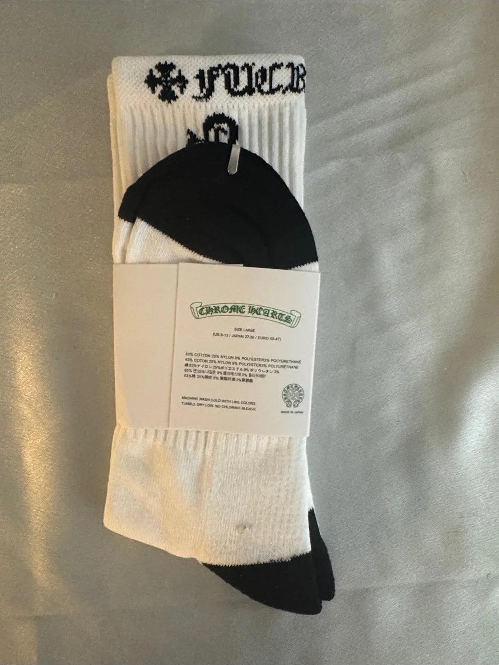 New! Chrome Hearts White Crew Socks with Black Gothic Logos